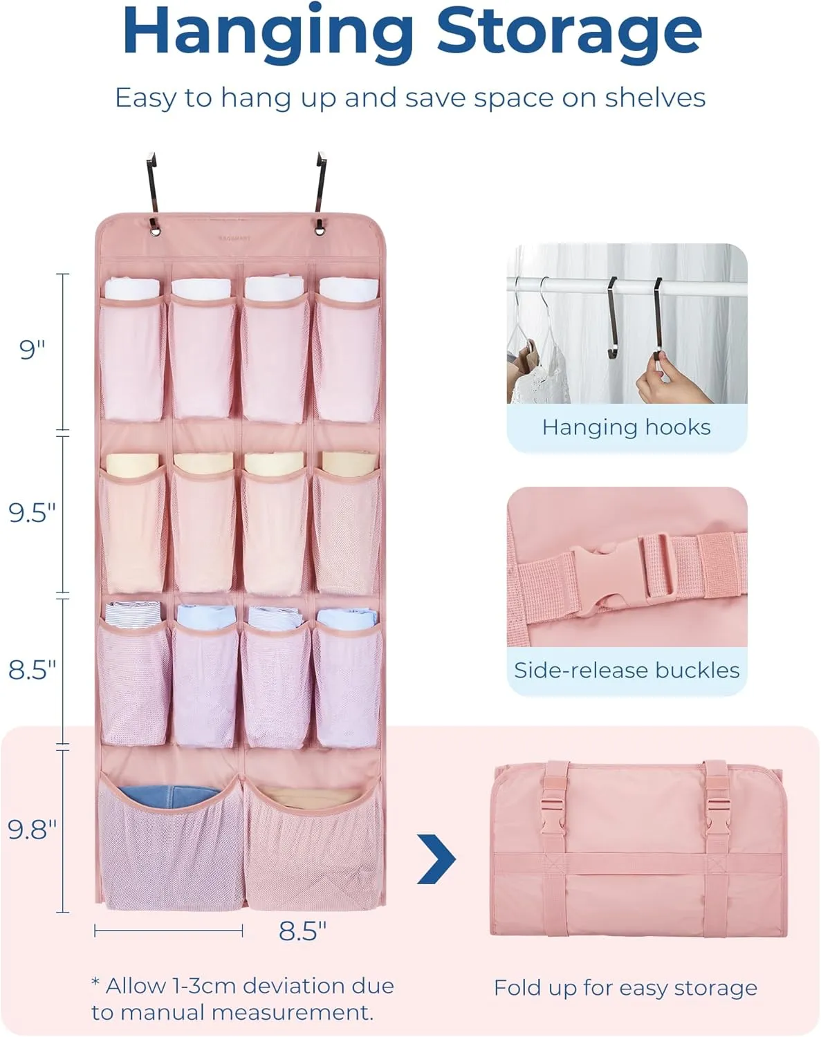 BAGSMART Hanging Compression Packing Cubes, 6 Set Large Suitcase Organizer Bags Set, Cruise Travel Essentials for Women