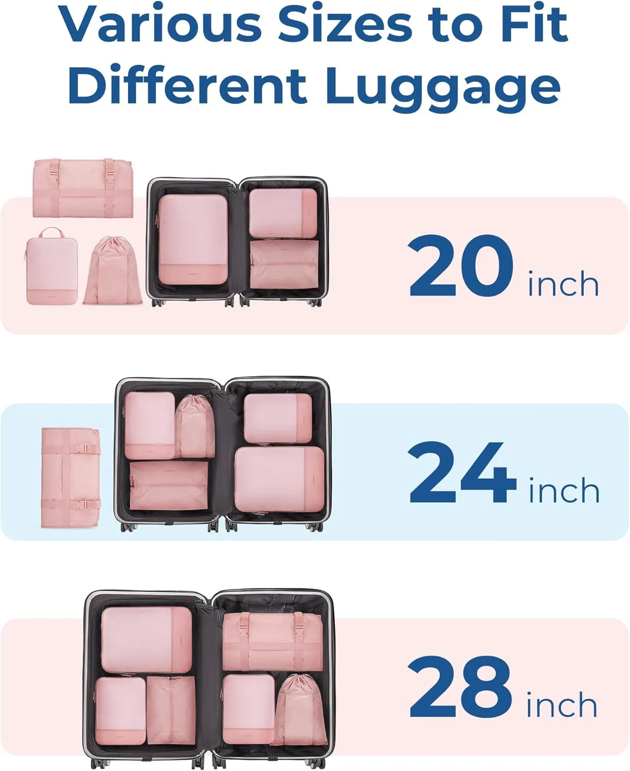 BAGSMART Hanging Compression Packing Cubes, 6 Set Large Suitcase Organizer Bags Set, Cruise Travel Essentials for Women