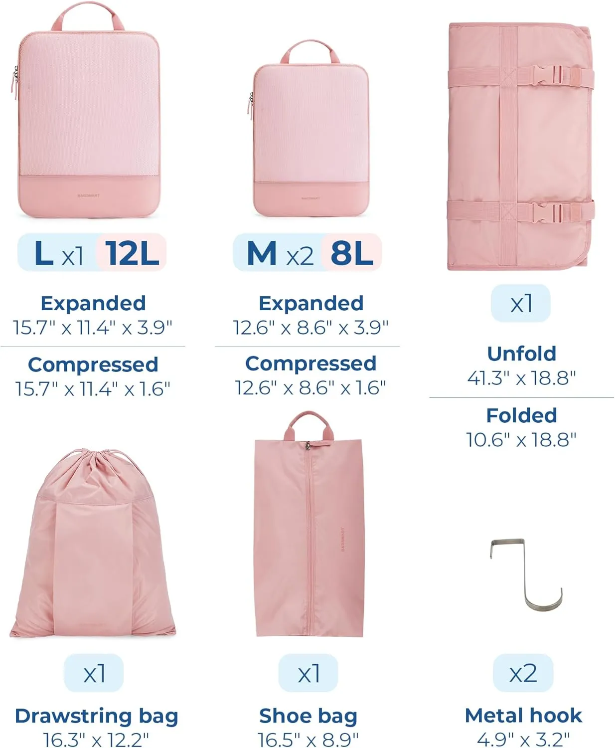 BAGSMART Hanging Compression Packing Cubes, 6 Set Large Suitcase Organizer Bags Set, Cruise Travel Essentials for Women