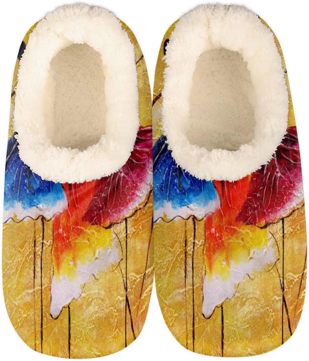 Ballerina Women Closed Back House Slippers, Abstract Oil Painting Art Womens Mens Winter Indoor Slippers, Soft Cozy Warm Fuzzy Memory Foam Anti-Slip Slippers