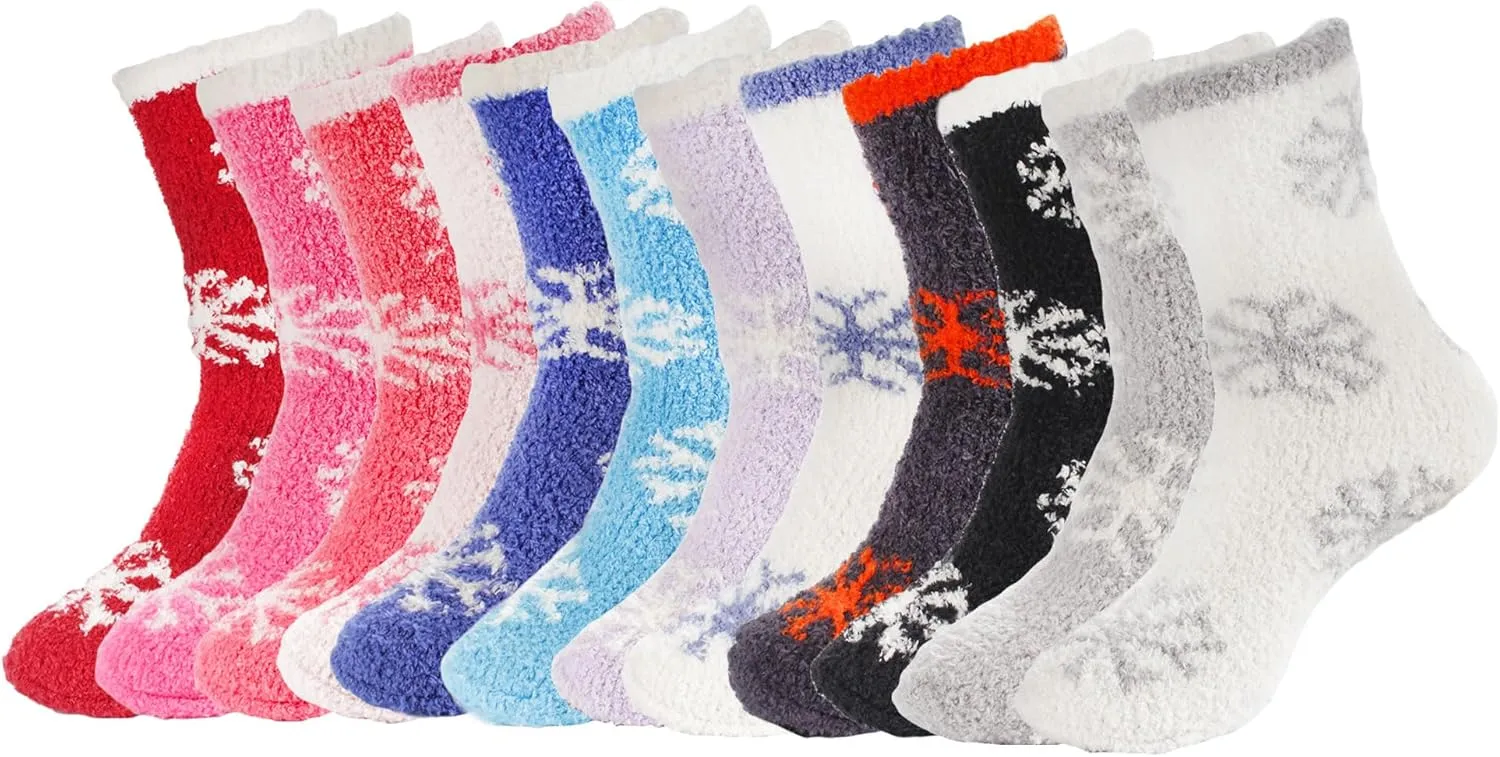 BambooMN Brand - Extra Large Super Soft Warm Cozy Fuzzy Snowflake Socks