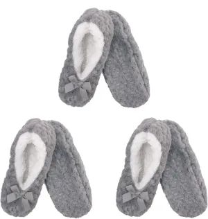 BambooMN Soft Touch Warm Cozy Fuzzy Non-Slip Lined Slip-On Slippers Socks for Adult Women, Indoor Travel House Slippers, 3 Pairs