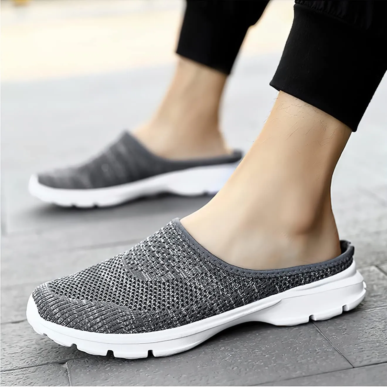 baobeijiadao Womens Mesh Mules Slip On Shoes Backless Sneakers Knit Flats Non-Slip Walking Shoes