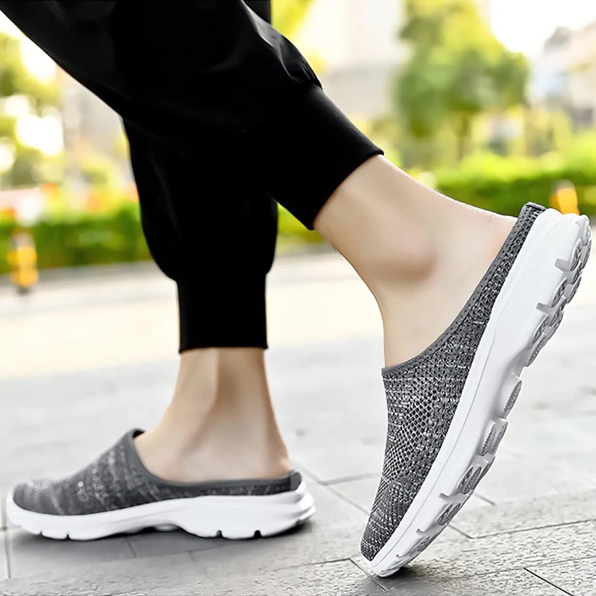 baobeijiadao Womens Mesh Mules Slip On Shoes Backless Sneakers Knit Flats Non-Slip Walking Shoes