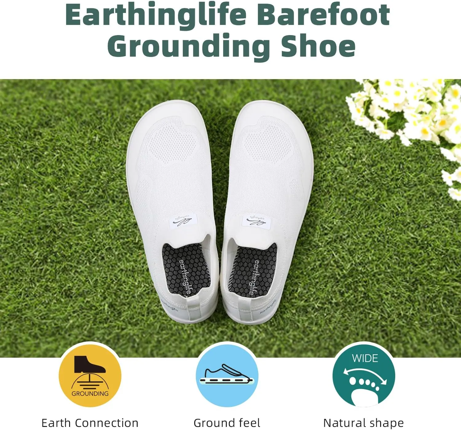 Barefoot Grounding Shoes Slip On Wide Toe Box Conductive Flexible Outsole Zero Drop Connect to Earth More Energy Reduce Stress Enhancing Movement Better Sleep Pain Relief