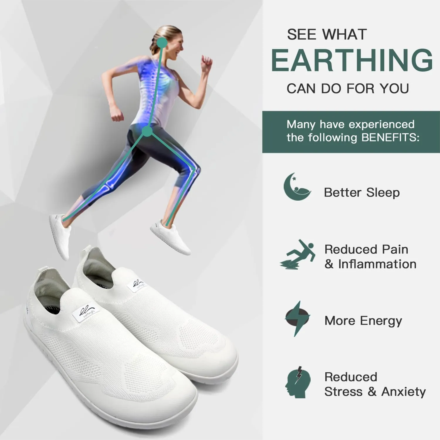 Barefoot Grounding Shoes Slip On Wide Toe Box Conductive Flexible Outsole Zero Drop Connect to Earth More Energy Reduce Stress Enhancing Movement Better Sleep Pain Relief