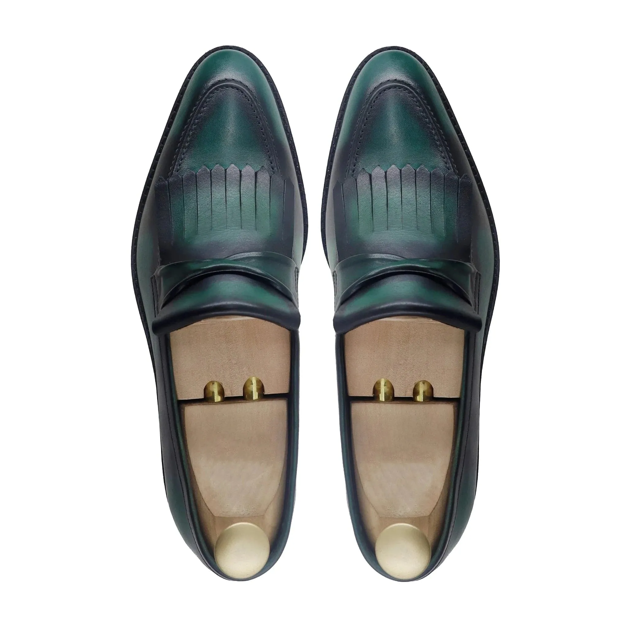 Bespoke Men's Burnished Green Leather Loafer