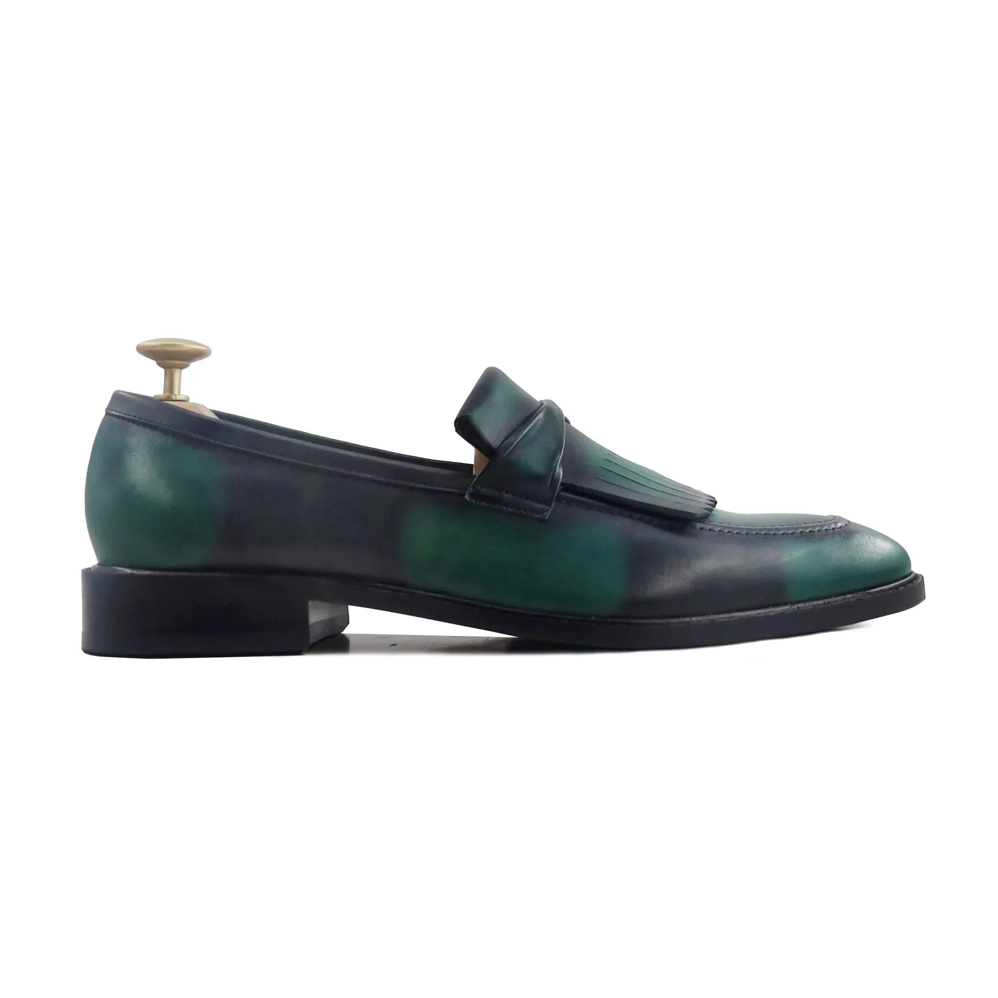 Bespoke Men's Burnished Green Leather Loafer