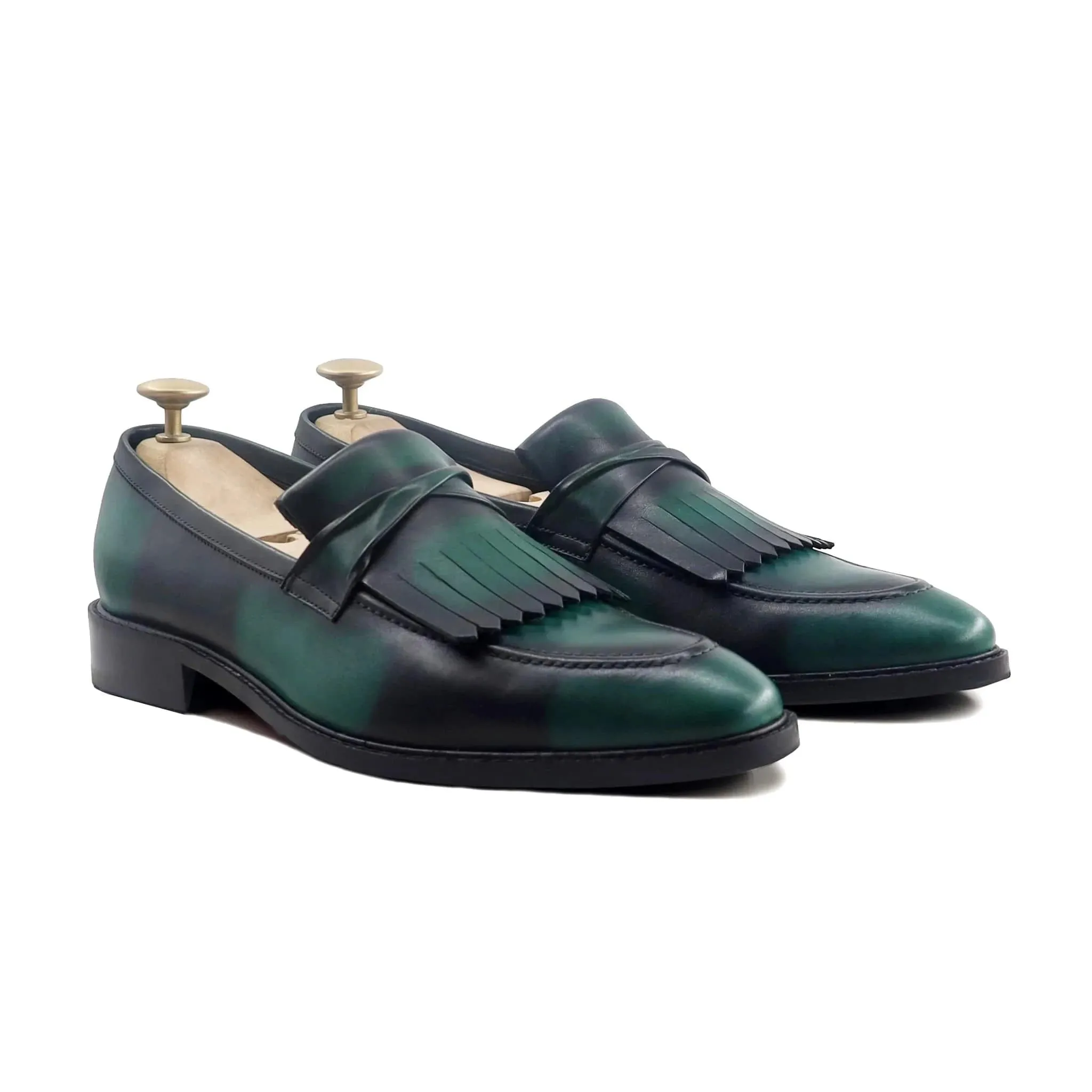Bespoke Men's Burnished Green Leather Loafer