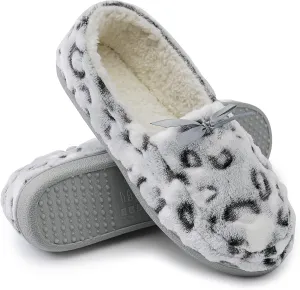Bigwow Women's Fuzzy Moccasin Slippers Closed Back-Heel Memory Foam Non-Slip Warm Indoor Outdoor Shoes