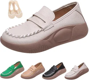 Biscalo Loafers for Women, Soft Soled Cowhide Corrective Loafer, Biscalo Shoes for Women Orthopedic Walking Shoes Comfortable Breathable Non-Slip (Color : Beige, Size : US7)