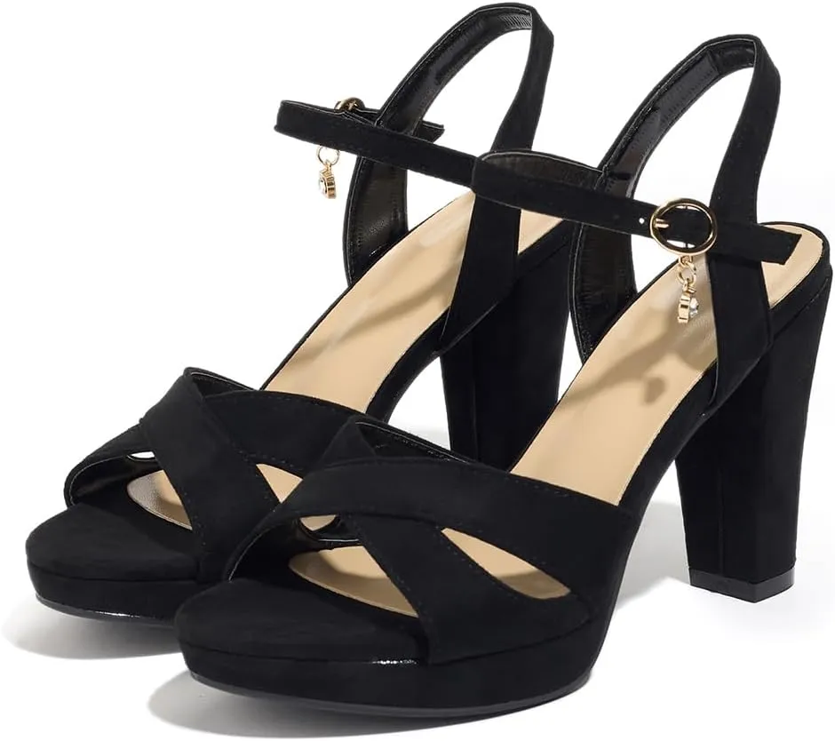 Block Heeled Platform Sandals Chunky Open Toe Shoes for Women