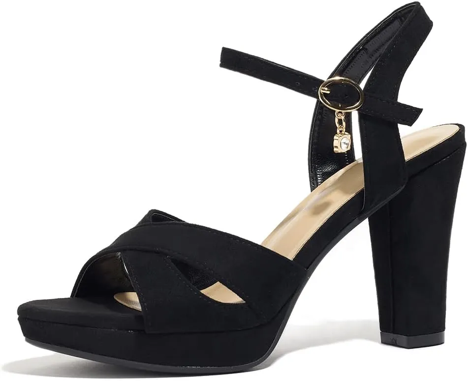 Block Heeled Platform Sandals Chunky Open Toe Shoes for Women