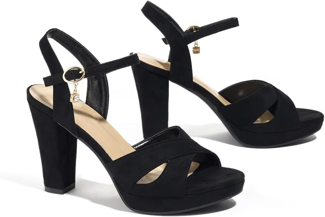 Block Heeled Platform Sandals Chunky Open Toe Shoes for Women