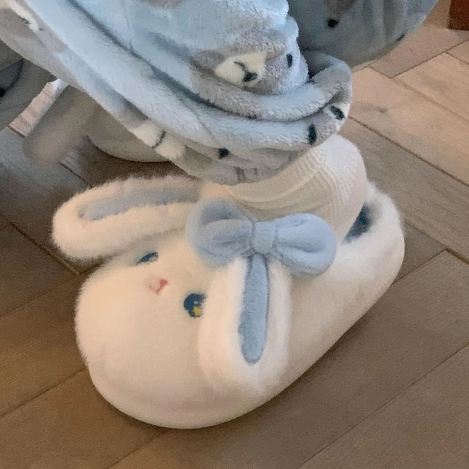 Blue Rabbit Slippers Girl Boy Kids Animal Cute Big Ears Winter House Shoes Warm Bunny Slippers Soft Plush Indoor Novelty Slipper