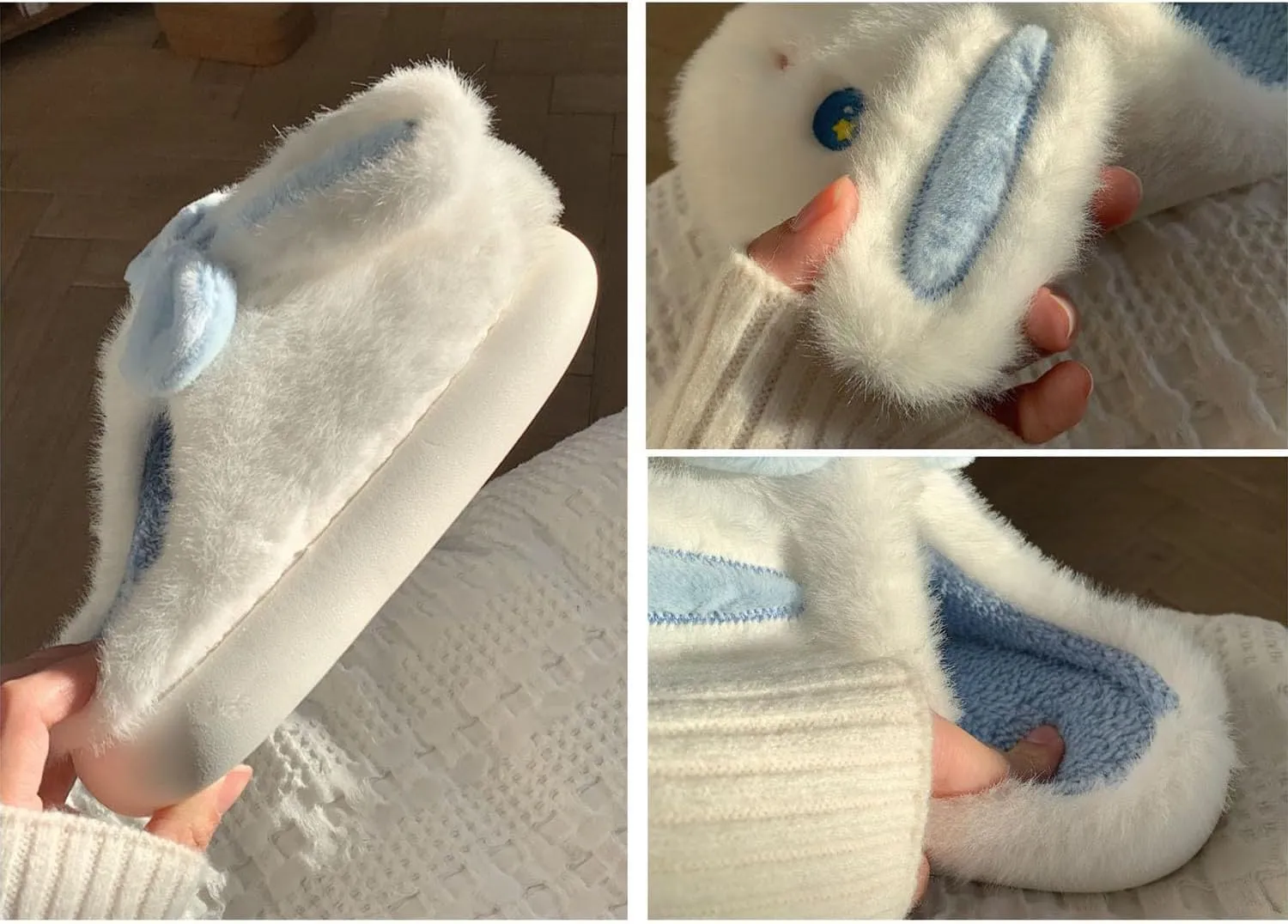 Blue Rabbit Slippers Girl Boy Kids Animal Cute Big Ears Winter House Shoes Warm Bunny Slippers Soft Plush Indoor Novelty Slipper