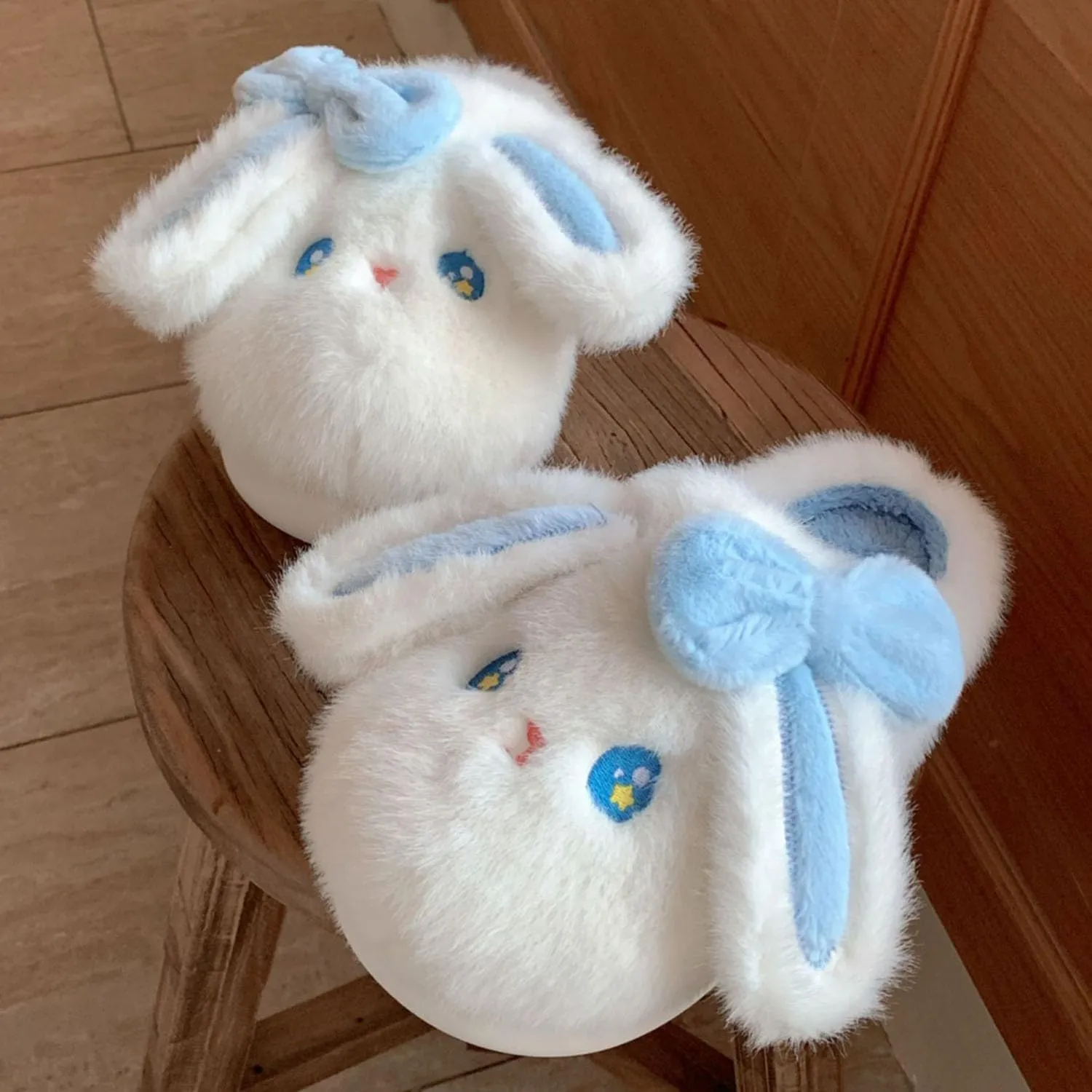 Blue Rabbit Slippers Girl Boy Kids Animal Cute Big Ears Winter House Shoes Warm Bunny Slippers Soft Plush Indoor Novelty Slipper