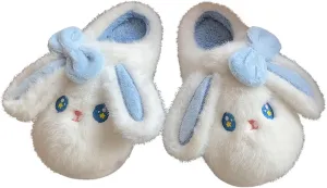 Blue Rabbit Slippers Girl Boy Kids Animal Cute Big Ears Winter House Shoes Warm Bunny Slippers Soft Plush Indoor Novelty Slipper