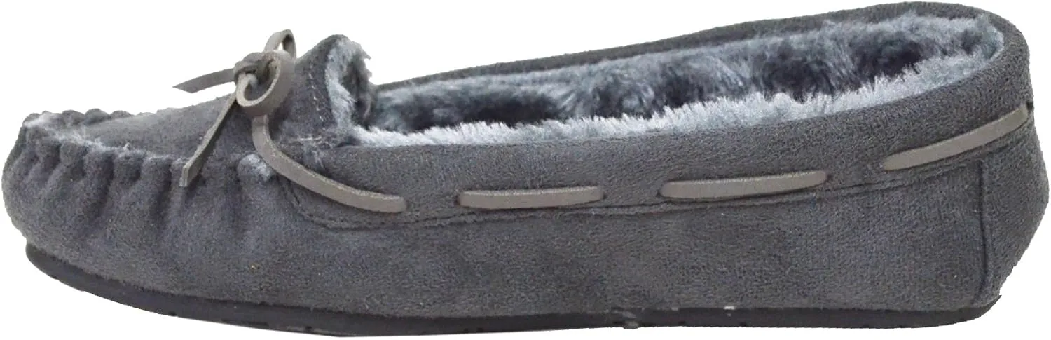 Blueberry Womens Faux Soft Suede Fur Lined Moccasin House Slippers Indoor Outdoor