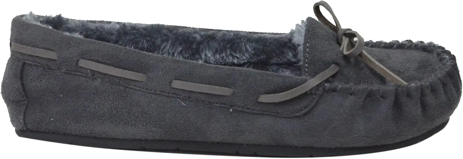 Blueberry Womens Faux Soft Suede Fur Lined Moccasin House Slippers Indoor Outdoor