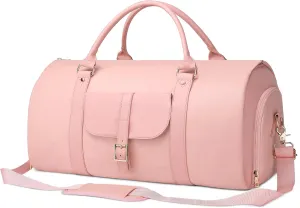 BOLOSTA 2 in 1 Convertible Garment Duffle Bags for Travel Foldable Carry On Garment Bag for Women with Shoe Compartment Leather Suit Bag for Hanging Clothes Long Dresses