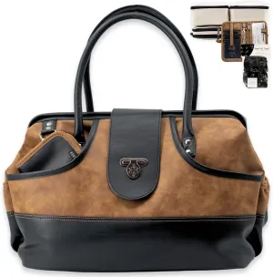 BORSALI Weekender Duffel Bag for Women with Packing Cubes, Travel Wallet, Shoe Covers, Crossbody Strap, Vegan Leather (Brown Duffel)