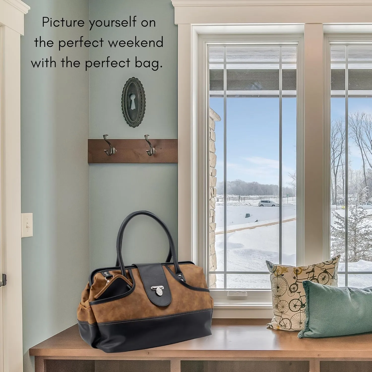 BORSALI Weekender Duffel Bag for Women with Packing Cubes, Travel Wallet, Shoe Covers, Crossbody Strap, Vegan Leather (Brown Duffel)