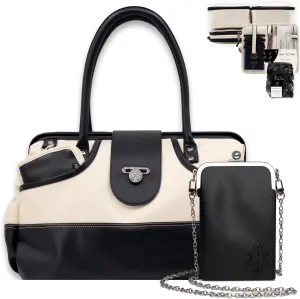 BORSALI Weekender Duffel Bag for Women with Packing Cubes, Travel Wallet, Shoe Covers, Sunglass Case Vegan Leather- Cream Bag & Black Sunglass Case with Removable Crossbody Chain