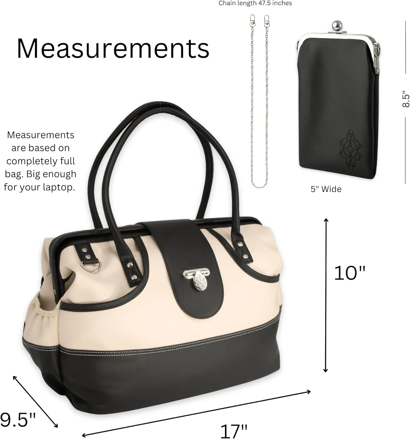 BORSALI Weekender Duffel Bag for Women with Packing Cubes, Travel Wallet, Shoe Covers, Sunglass Case Vegan Leather- Cream Bag & Black Sunglass Case with Removable Crossbody Chain