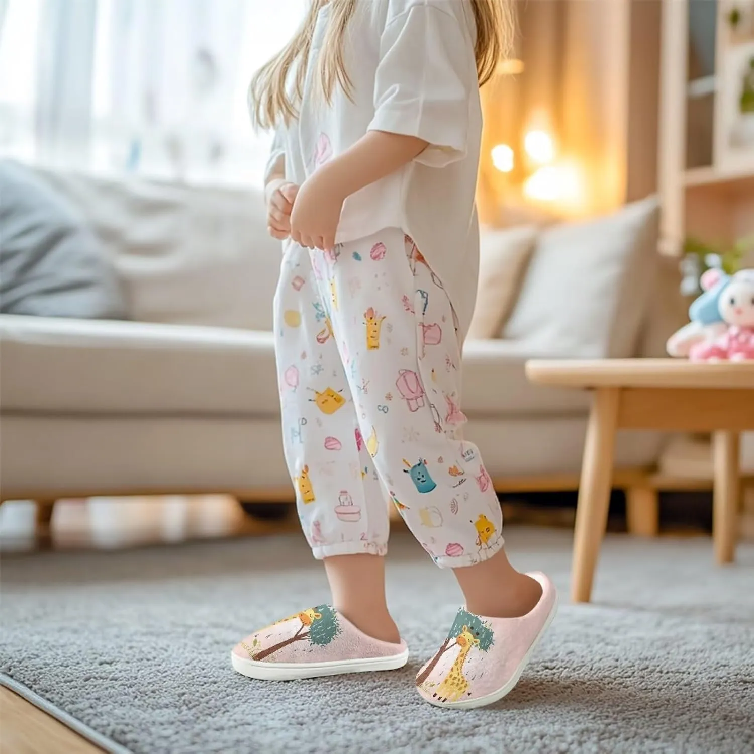 Boy Girls Cute Fluffy Plush Slipper Animal Print House Slippers Winter Non Slip Warm Indoor Soft Fuzzy Shoes US9-15