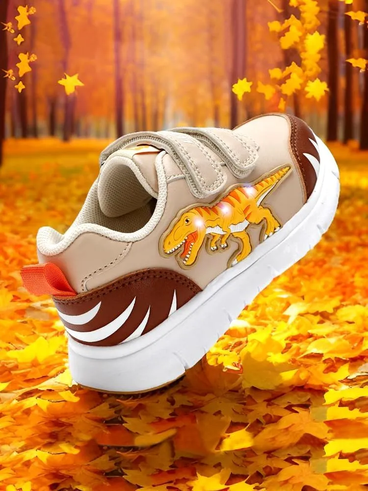 Boys Girls Cartoon Light up Shoes Children Dinosaur Sparkling Sneakers Sport Trainer for Little Kids Toddlers