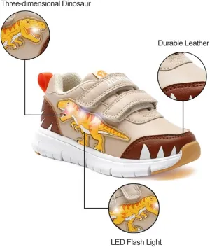 Boys Girls Cartoon Light up Shoes Children Dinosaur Sparkling Sneakers Sport Trainer for Little Kids Toddlers