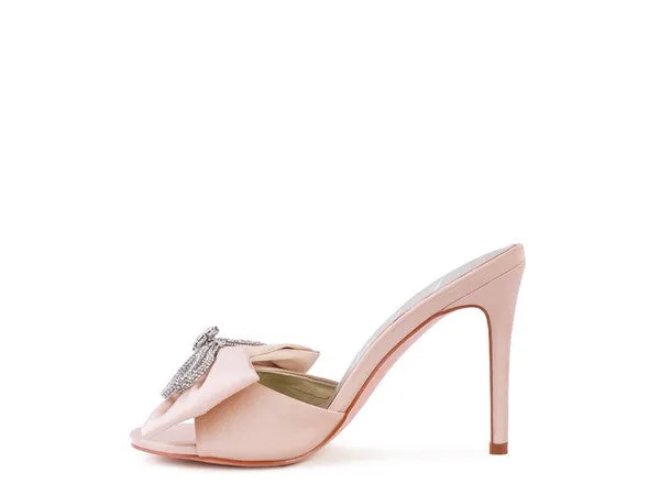 BRAG IN CRYSTAL BOW SATIN HIGH HEELED SANDALS