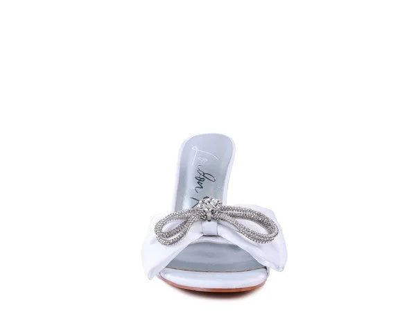 BRAG IN CRYSTAL BOW SATIN HIGH HEELED SANDALS