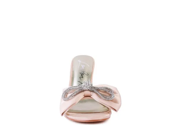 BRAG IN CRYSTAL BOW SATIN HIGH HEELED SANDALS