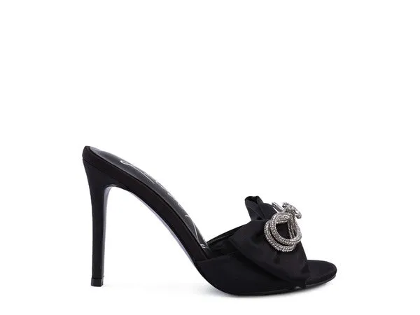 BRAG IN CRYSTAL BOW SATIN HIGH HEELED SANDALS