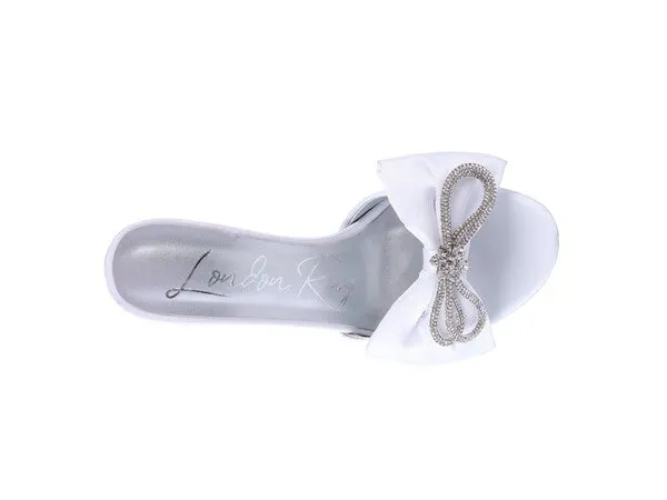 BRAG IN CRYSTAL BOW SATIN HIGH HEELED SANDALS