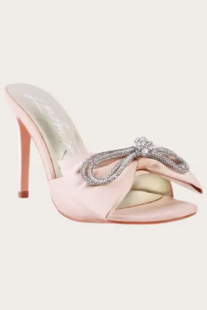 BRAG IN CRYSTAL BOW SATIN HIGH HEELED SANDALS