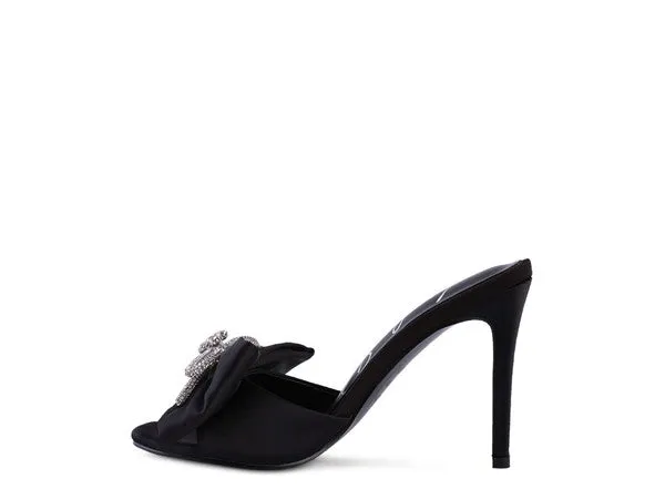 BRAG IN CRYSTAL BOW SATIN HIGH HEELED SANDALS