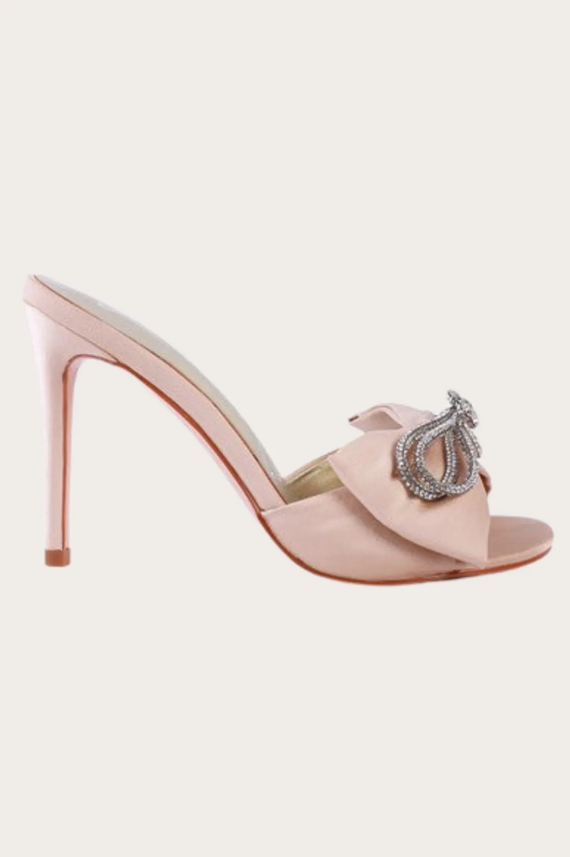 BRAG IN CRYSTAL BOW SATIN HIGH HEELED SANDALS