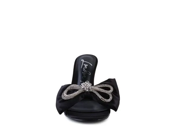 BRAG IN CRYSTAL BOW SATIN HIGH HEELED SANDALS