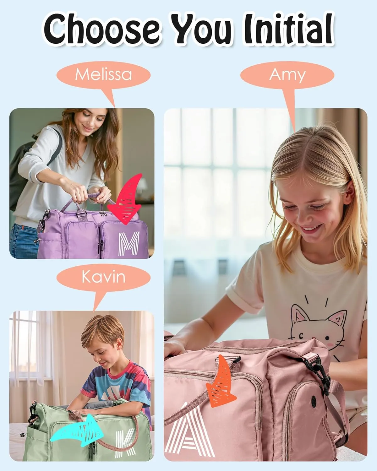 bridal shower gifts, Initial Travel Duffel Bag, Duffel Bag, Personalized Weekender Bag, Monogram Overnight Bag Girlfriend Birthday Gifts for Women Gifts for Teen Girls 8-16 Age