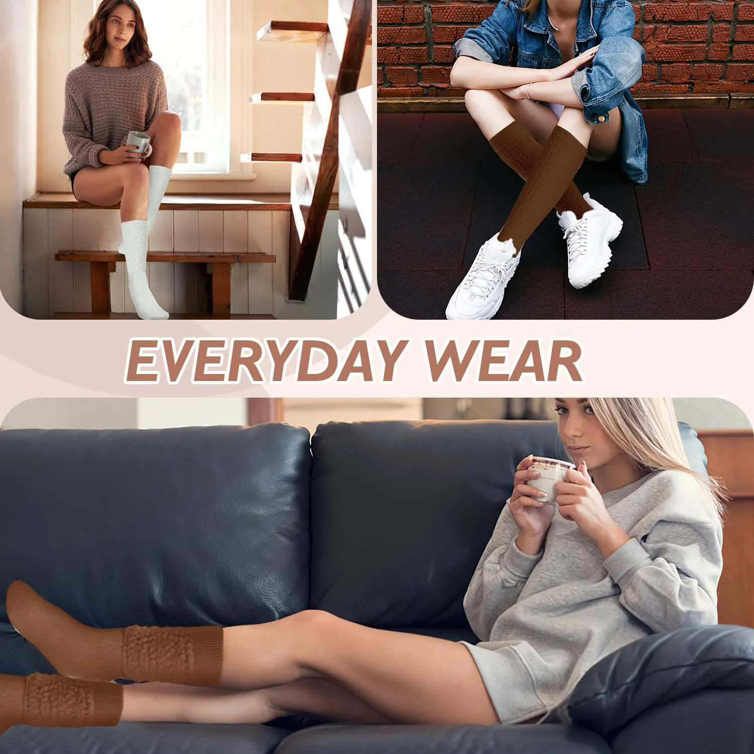 Buauty Women's Slouch Socks, Soft Extra Long Scrunch Knee High Sock fall Winter Knit Slouchy Thigh High Boot Socks