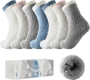 Bulinlulu Fuzzy Socks with Grips Plush Sleep Cozy Winter Soft Hospital Fluffy Socks Gifts for Womens Mens Gifts