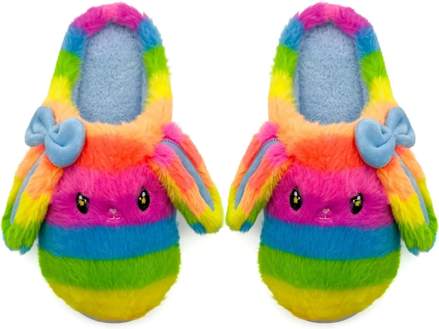Bunny Animal Slippers for Women and Men, Cute Bow Fuzzy Fluffy Comfy Plush Cartoon Woman Preppy Funny Furry Rabbit Pillow Cloud Home Bedroom House Slipper for Womens Indoor and Outdoor