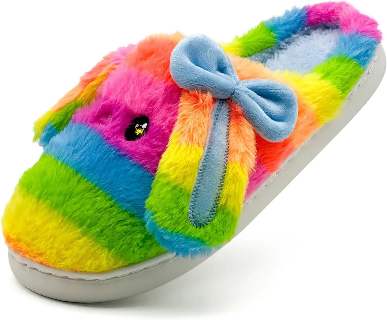 Bunny Animal Slippers for Women and Men, Cute Bow Fuzzy Fluffy Comfy Plush Cartoon Woman Preppy Funny Furry Rabbit Pillow Cloud Home Bedroom House Slipper for Womens Indoor and Outdoor