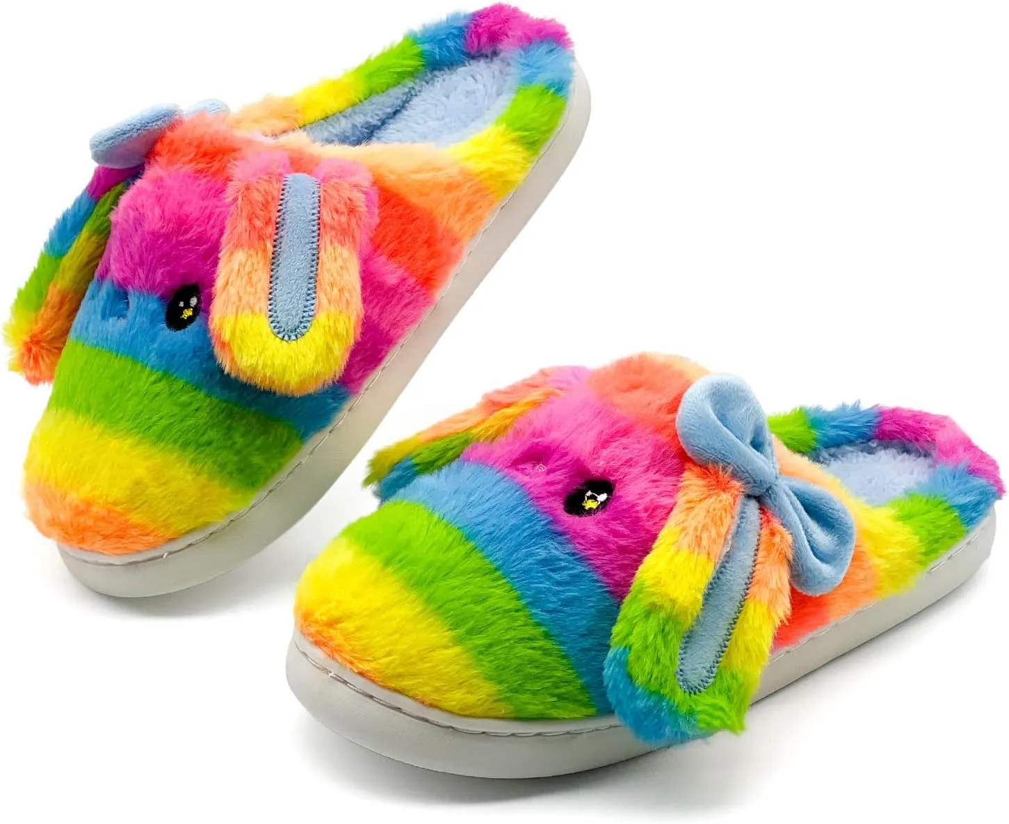 Bunny Animal Slippers for Women and Men, Cute Bow Fuzzy Fluffy Comfy Plush Cartoon Woman Preppy Funny Furry Rabbit Pillow Cloud Home Bedroom House Slipper for Womens Indoor and Outdoor