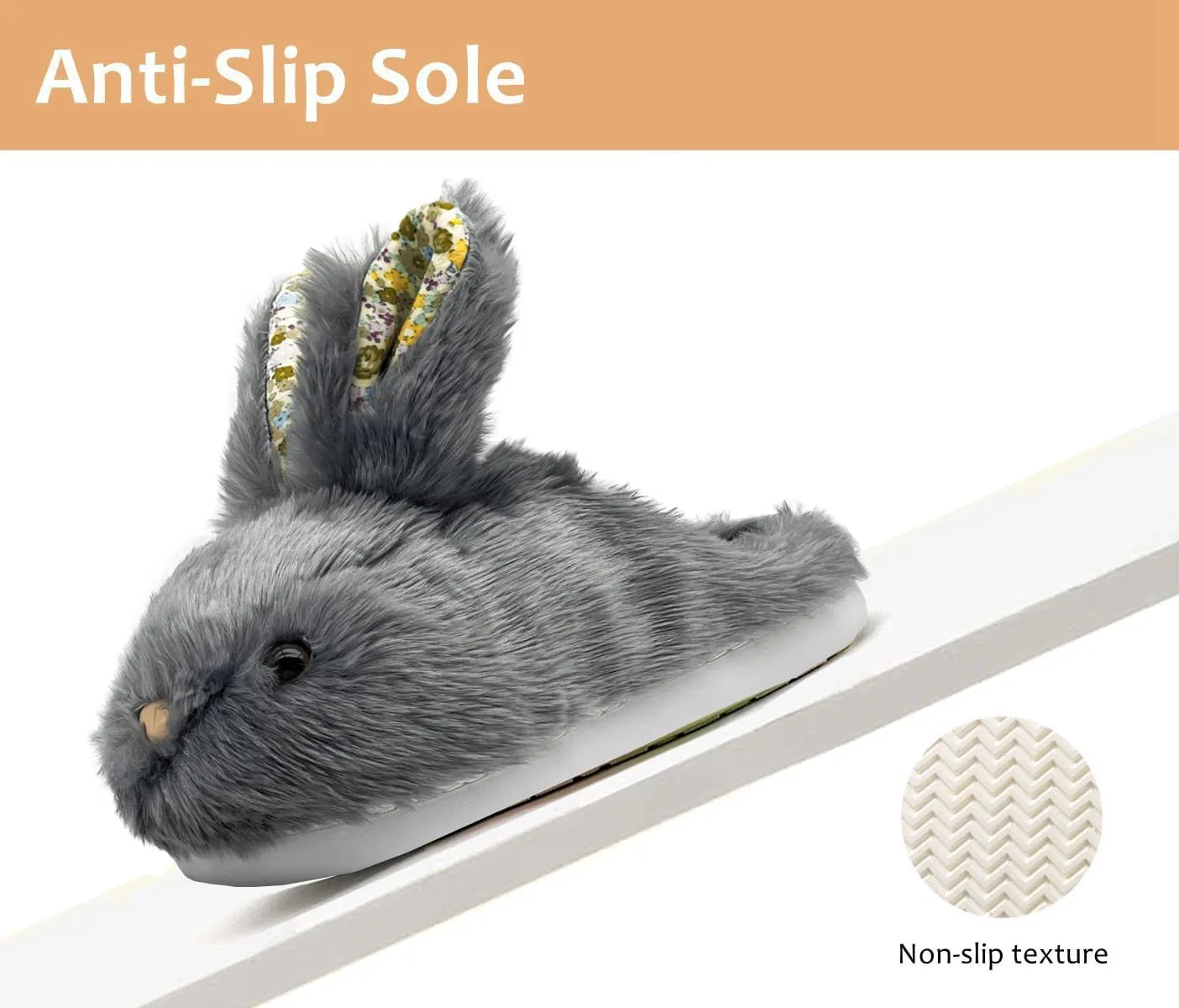Bunny Slippers for Women Men Cute Plush Rabbit Fuzzy Slippers, Soft Fluffy Animal Winter Warm Indoor House Slippers Shoes