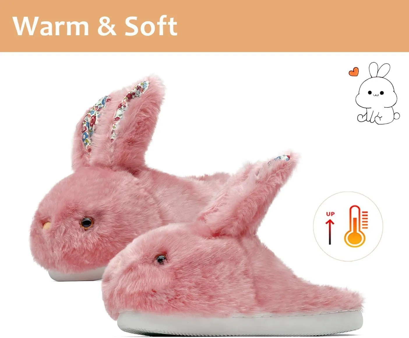 Bunny Slippers for Women Men Cute Plush Rabbit Fuzzy Slippers, Soft Fluffy Animal Winter Warm Indoor House Slippers Shoes