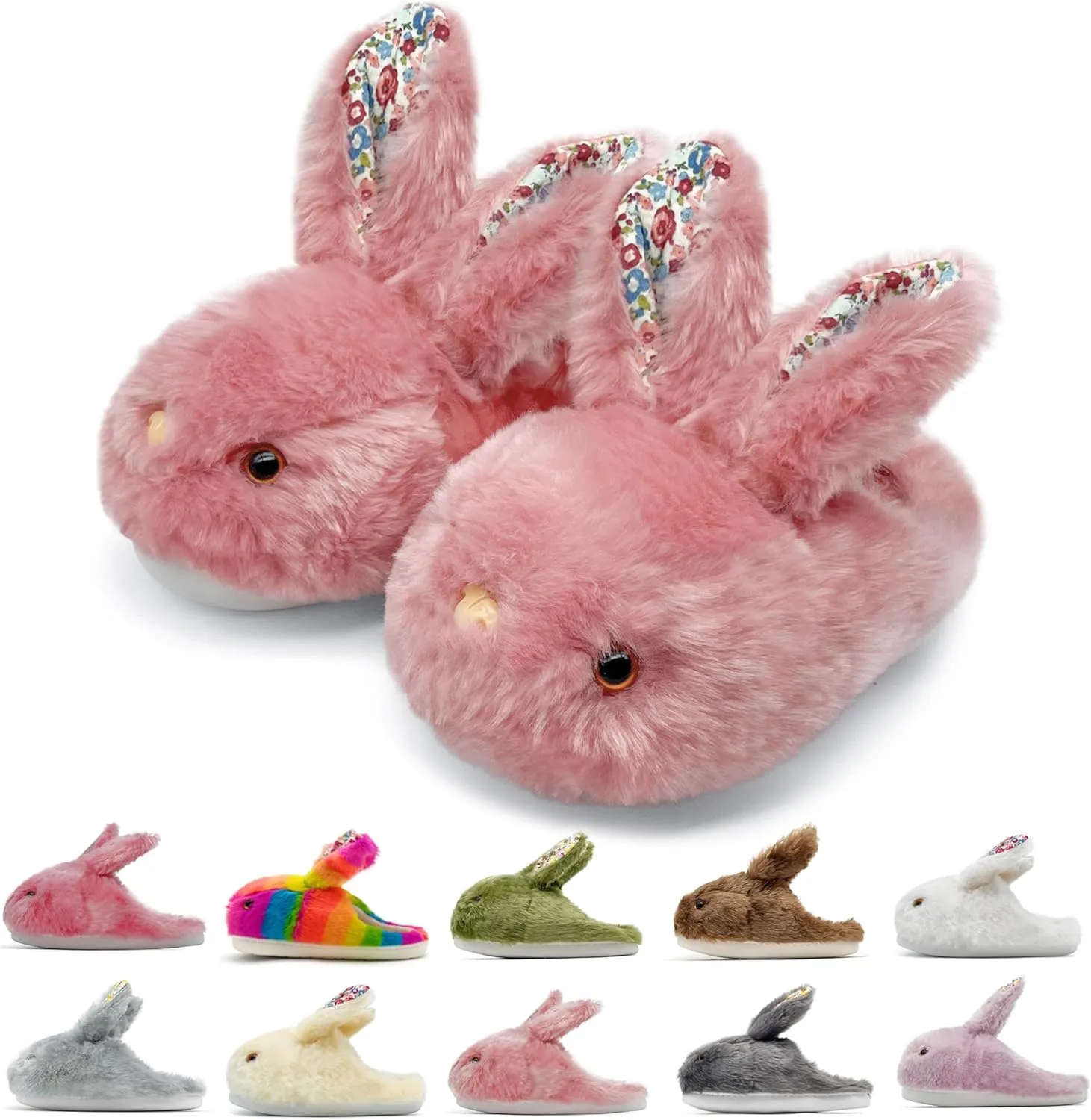 Bunny Slippers for Women Men Cute Plush Rabbit Fuzzy Slippers, Soft Fluffy Animal Winter Warm Indoor House Slippers Shoes
